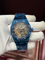Royal Oak Double Balance Wheel Open Blue Skeleton Dial Automatic Mens Watch