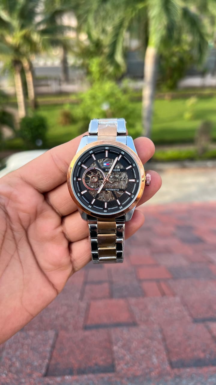 Tommy Hilfiger Automatic Skeleton Dial Men's Luxury Watch – Two-Tone Stainless Steel